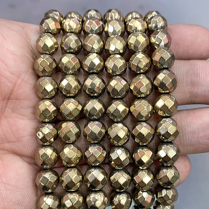 Natürliche Stein Licht Goldene Faceted Hämatit Für Schmuck Machen Lose Spacer Perlen DIY Armband Halskette 15'' 2/3/4/6/8/10mm