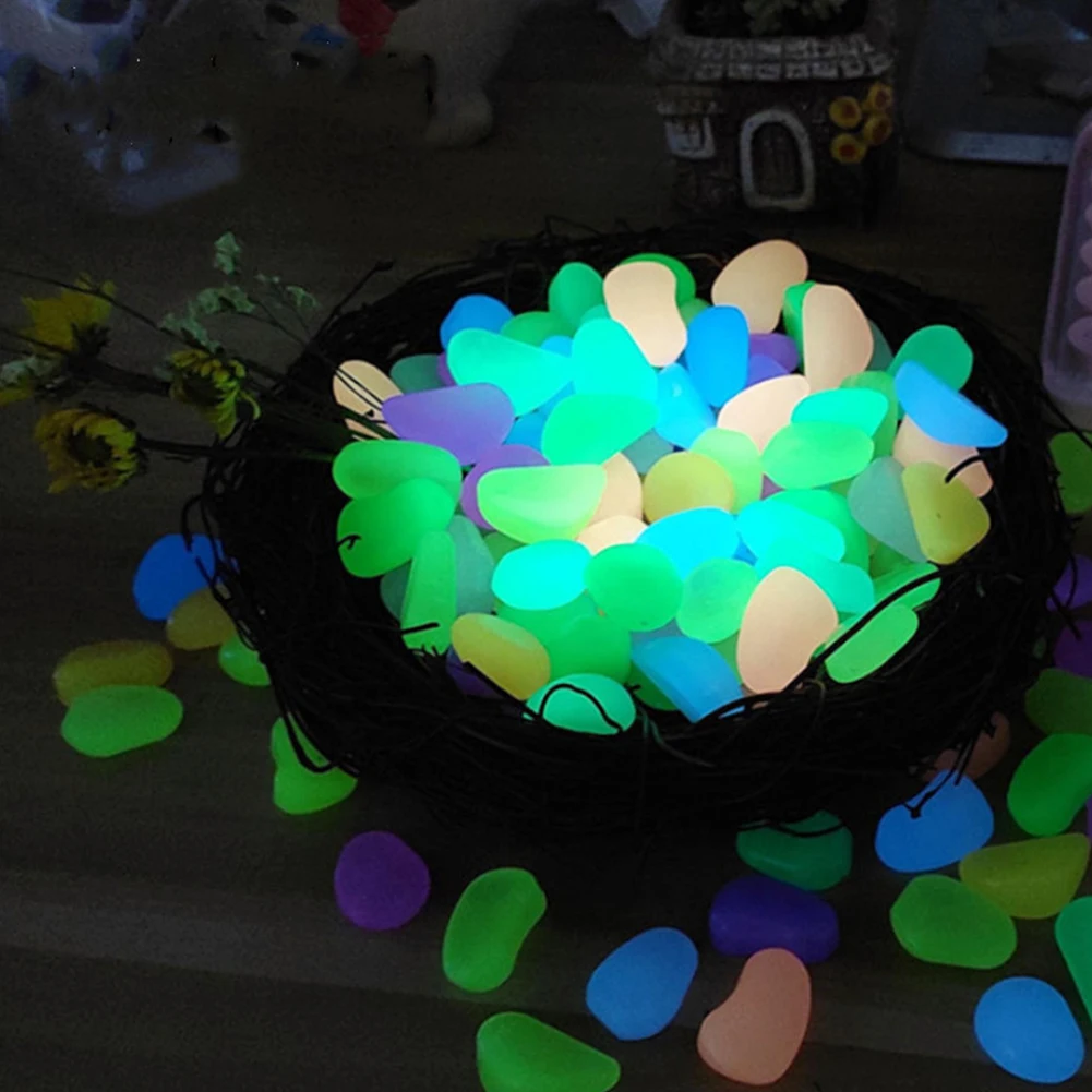 50pcs Luminous Stones Glow In The Dark Pebbles Garden Pebbles Fish Tank Decoration glow stones artificial stones