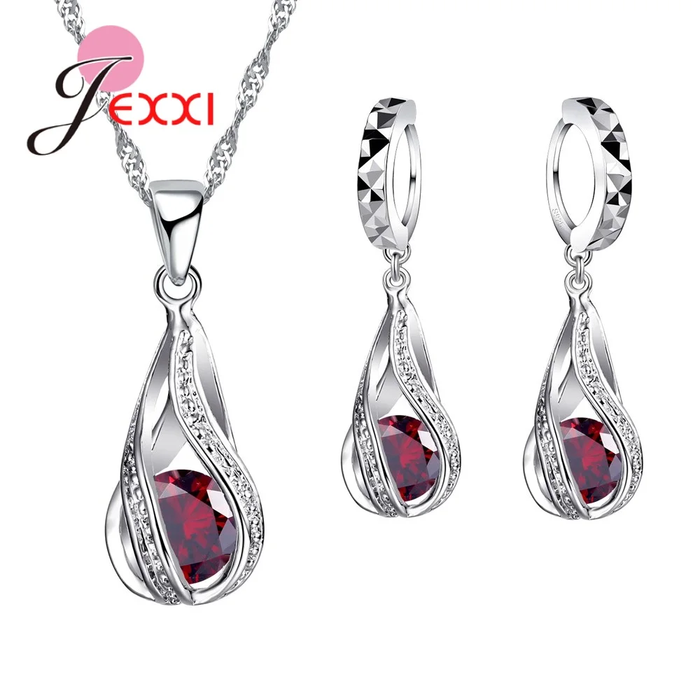 925 Sterling Silver Necklace Pendant Earrings Fashion Spiral Shaped White Crystal Jewelry Sets jewelry sets jewelry set