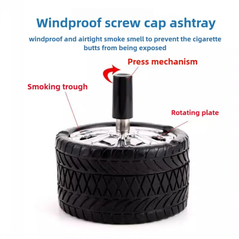 Creative Tire Ashtray Stainless Steel Push Down Spinning Ashtray Self-Cleaning for Smoking Office Home Decoration