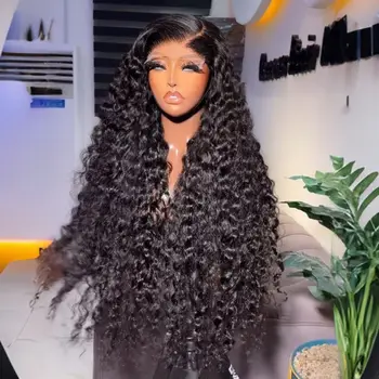 Long Deep Curly Black Color Synthetic 13X4 HD Lace Frontal Wig For Black Women Prepucked Bleach Knots Glueless Wig Daily Party