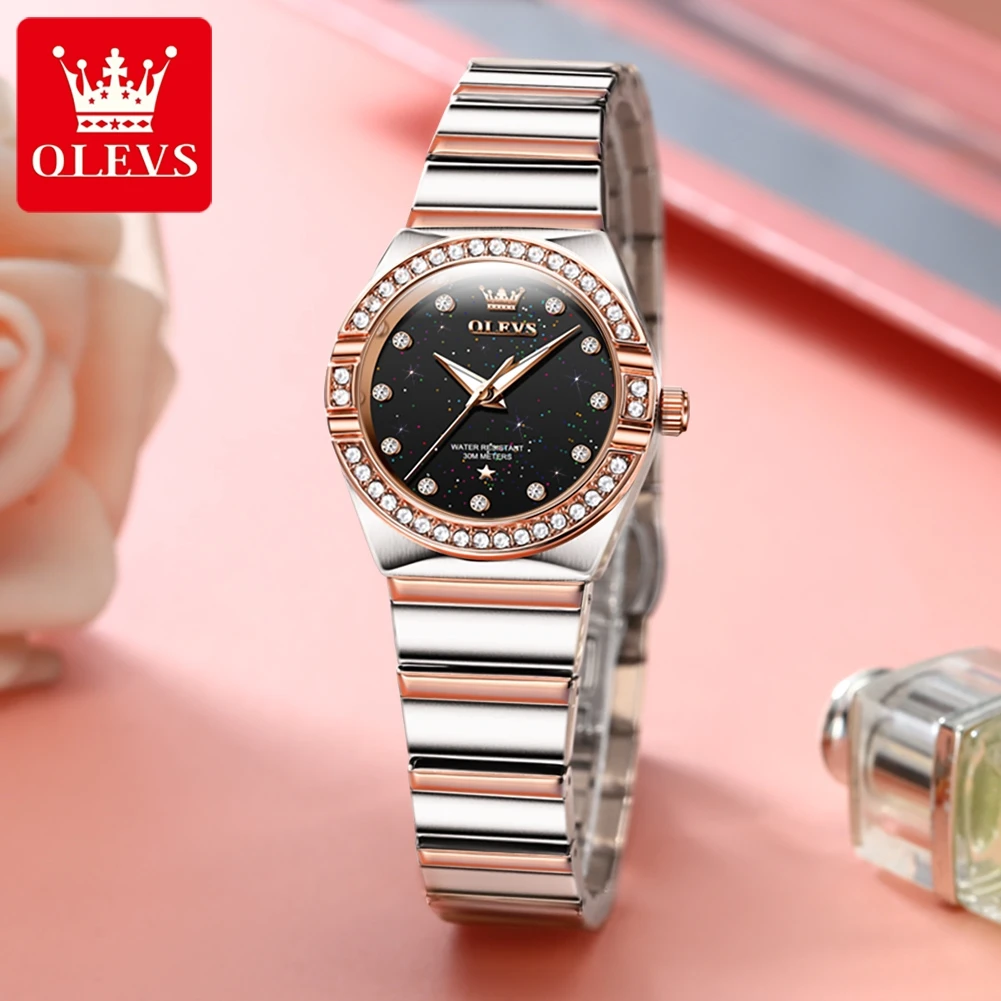 OLEVS Fashion Starry Sky Dial Quartz Watch Women Stainless Steel Strap Waterproof Luxury Diamond Womens Watch Relogio Feminino
