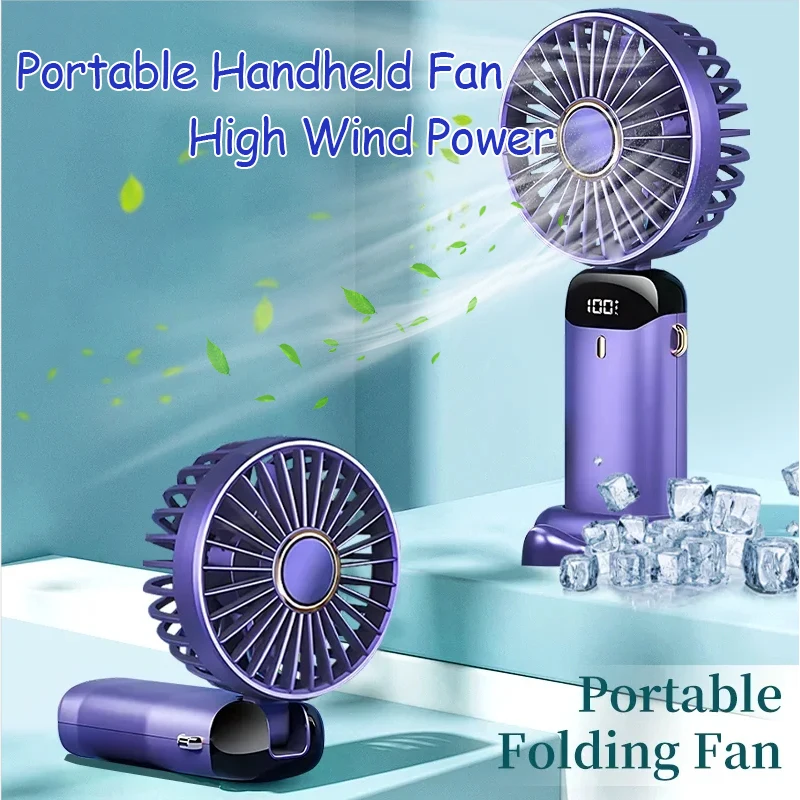 3000mAh Handheld Mini Fan Foldable Portable Neck Hanging Fans 5 Speed USB Rechargeable Fan with Phone Stand and Display Screen 1
