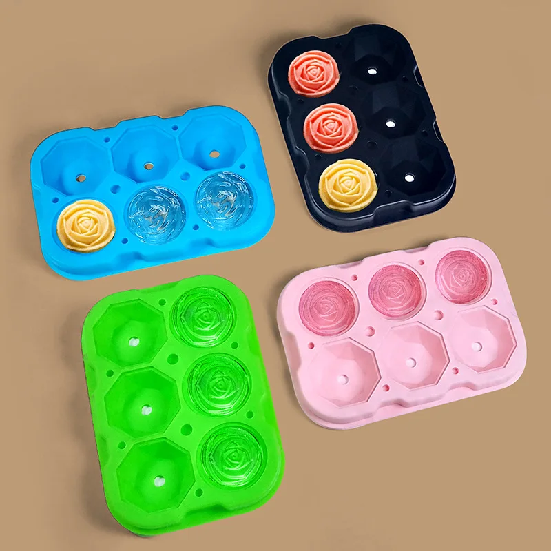 Factory customized Rose Models Sphere Ice Molds Ice Ball Mold Ice Cube Tray Ice box Summer home Round Silicones Ice trays