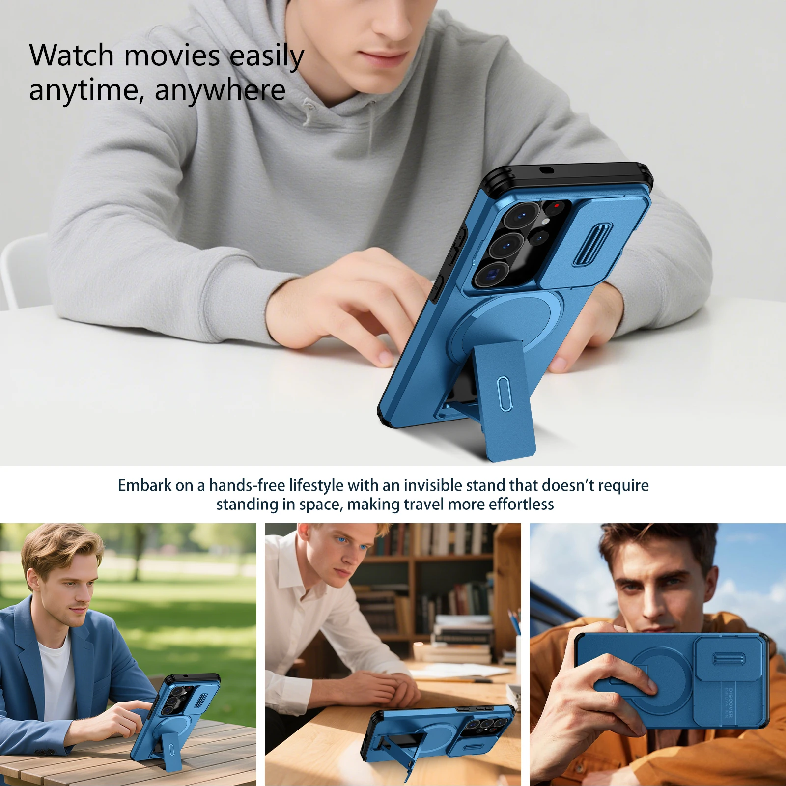 Enhanced Magnetic Wireless Charging Case with Shockproof Armor and Integrated Bracket