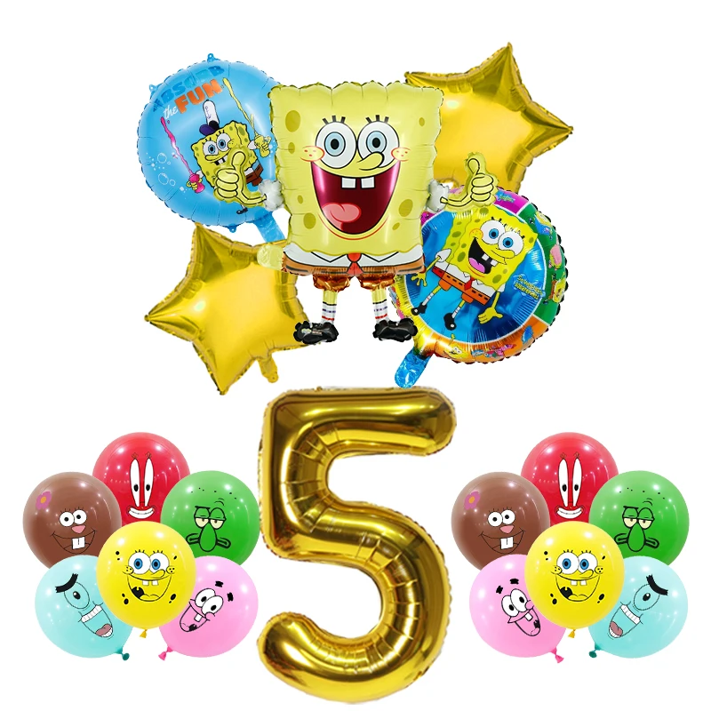 thumbnail image 1 of Decoración de fiesta de cumpleaños de Bob Esponja, globo de papel de aluminio para niños, suministros para eventos, vajilla desechable, pancarta, regalo de fondo, 1 of 5