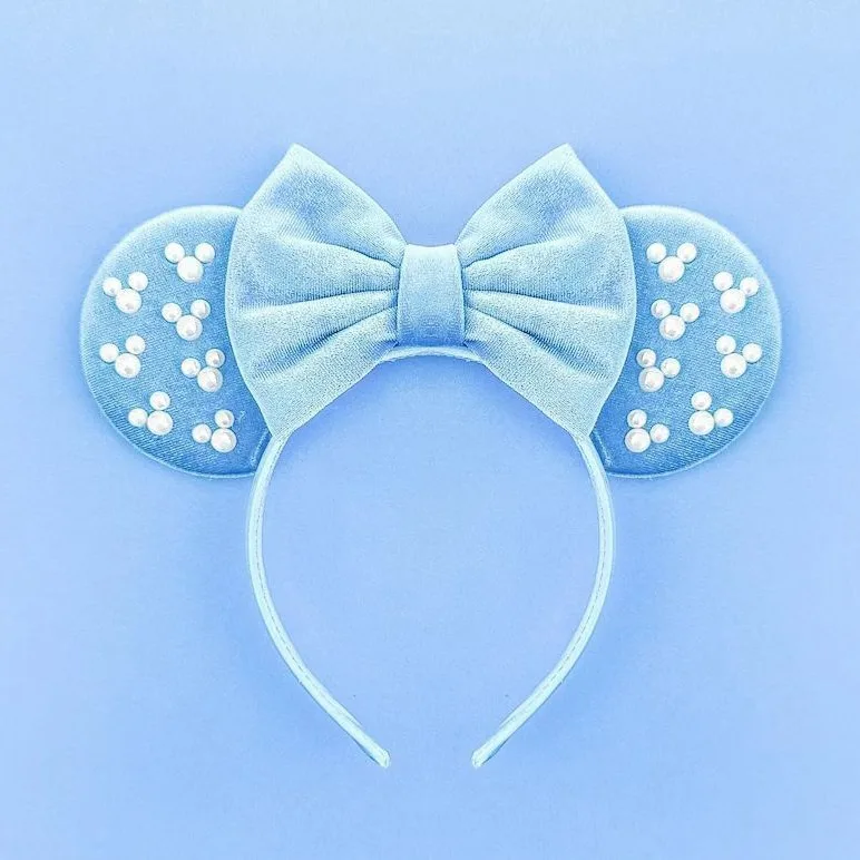Disney Pearl Mickey Headband Children's Decorative Suede Mickey Headband Amusement Park Decorative Bow