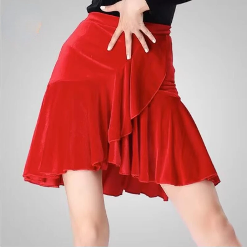 Velvet Latin Dance Skirt Female Adult Sexy Short Dress New Dance