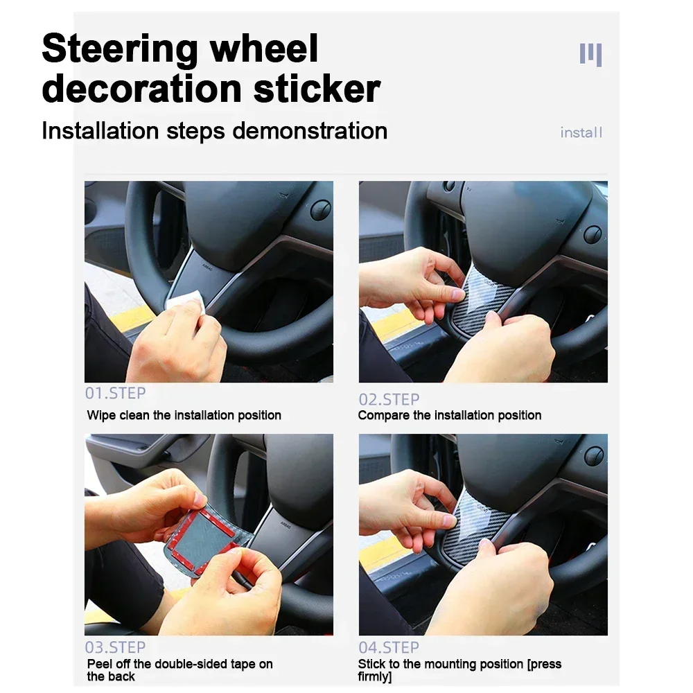 Steering Wheel Trim Cover For Tesla Model 3/Y Interior Accessories Compatible With Tesla Model 3 Model Y Carbon Fiber Pattern