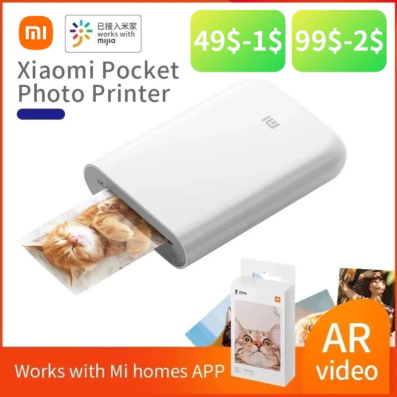 Global Version Xiaomi mijia AR Printer 300dpi Portable Photo Mini Pocket With DIY Share 500mAh picture pocket printer