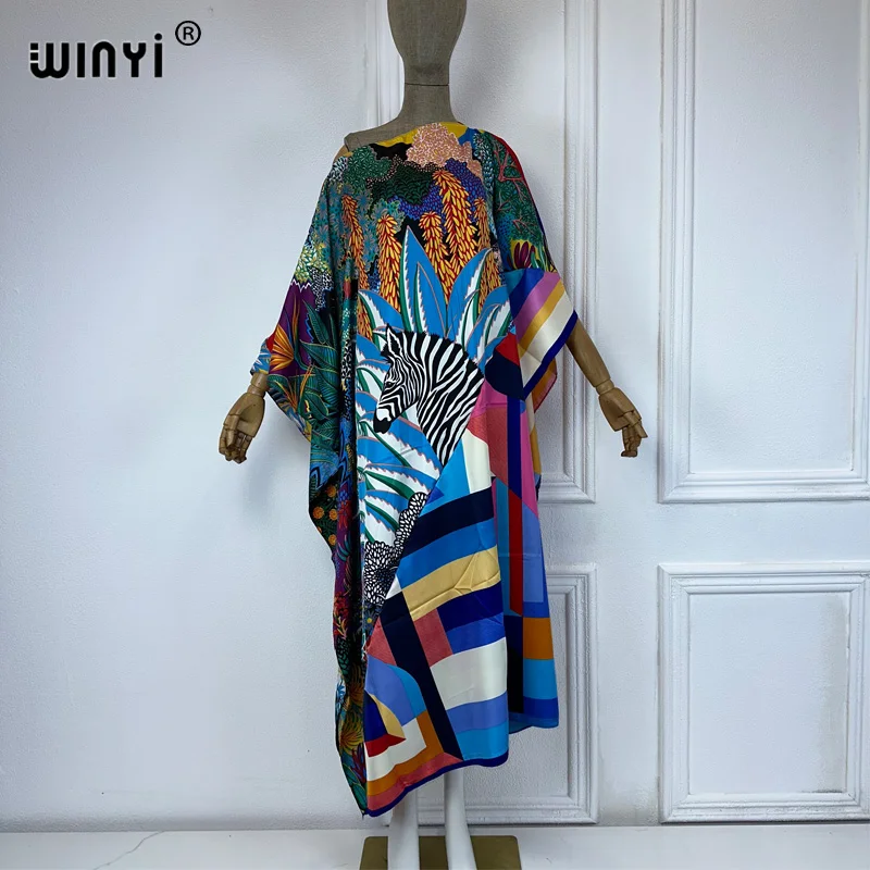 WINYI 하이 퀄리티 프린트 카프탄 패션 아프리카 의류, 해변 커버업 의상, 이브닝 원피스 파티, 이슬람 원피스, 신제품