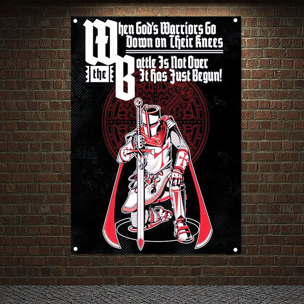 Knights Templar Battle Flag Banners Ancient Art Of War Medieval Warriors Poster Canvas Painting Vintage Wall Hanging Tapestry H9