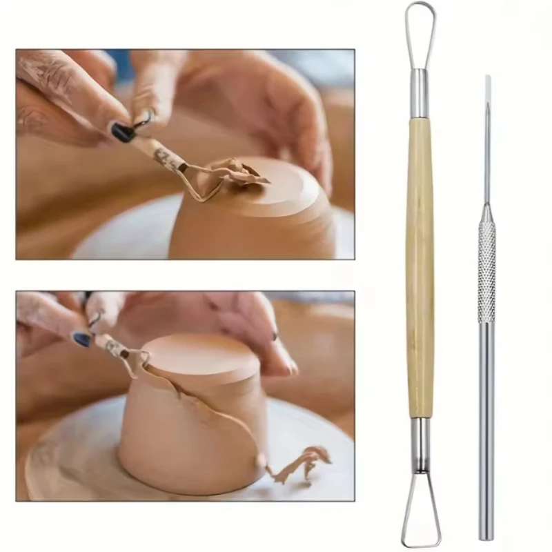 8Pcs/Set Clay Tools DIY Art Ceramic Pottery Supplies Sculpting Tools Kit Wooden Plastic Carving for Pottery Modeling Tools - 5