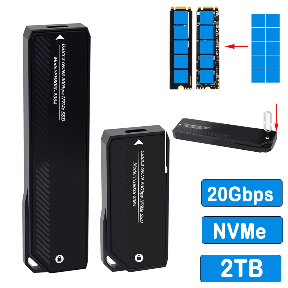 

M.2 To Type-C Mobile Hard Disk Box Adapter Card NVME 20Gbps USB 3.2 Gen2 Adapter USB A SSD Disk Box Support M2 SSD 2280/42/60