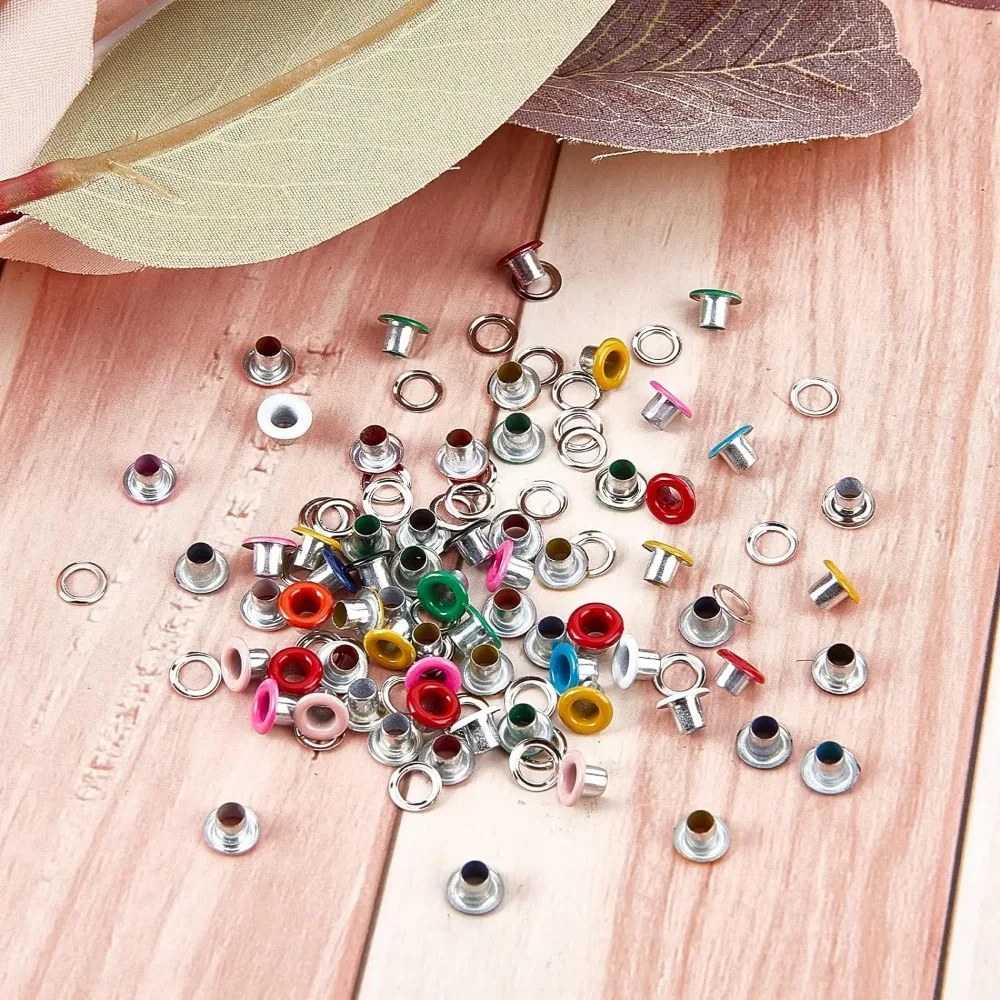 200 Sets 10 Colors Eyelets and Grommets 3MM Hole Self Backing Eyelet Mini Crop A Dile Eyelets with Washers for Paper Crafting