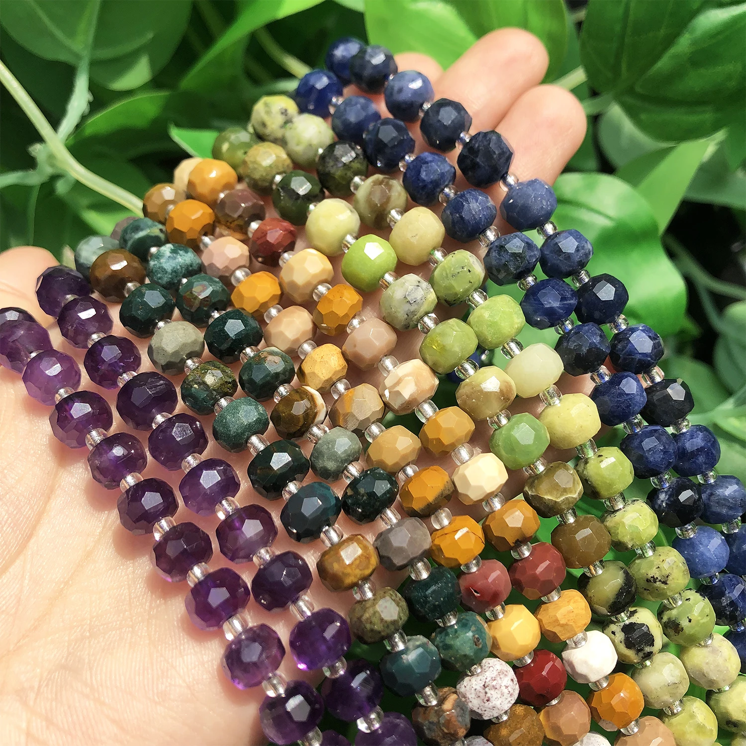 8x6mm Natürliche Rad Stein Perlen Facettierte Amethysten Mookait Chrysopras Lose Perlen Für Schmuck Machen DIY Armband Halskette – Detail 7