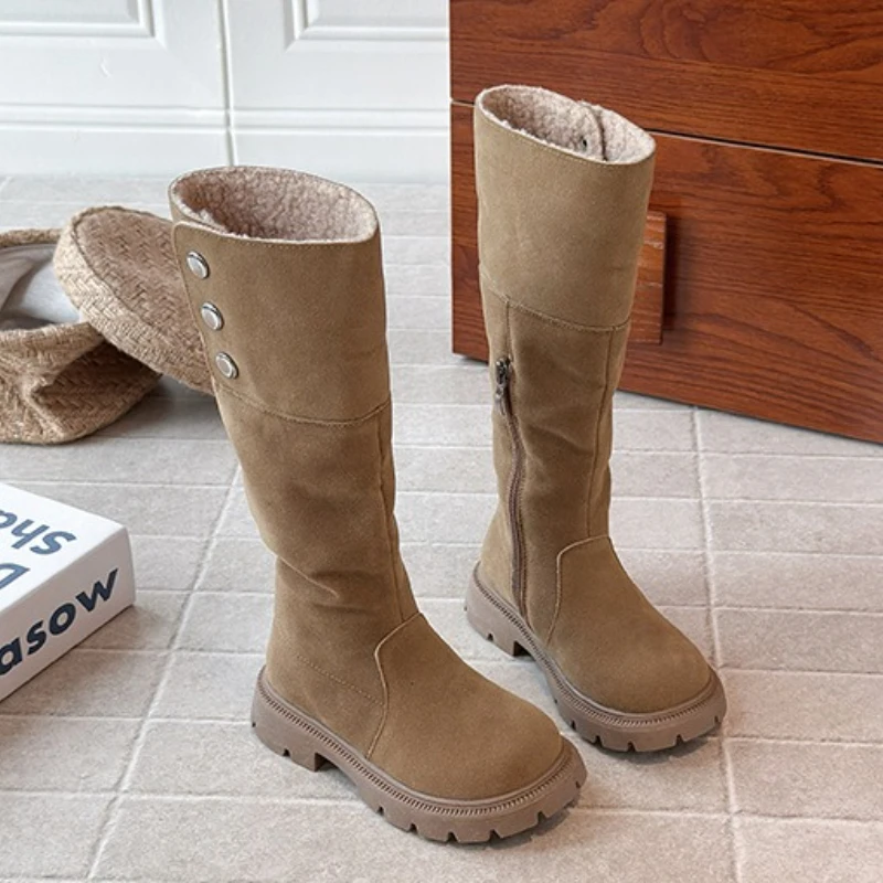 2025 Children Fashion Boots for Girls Winter New Korean Style Soft Bottom Anti-slippery Versatile Princess Catwalk Cuff Boots