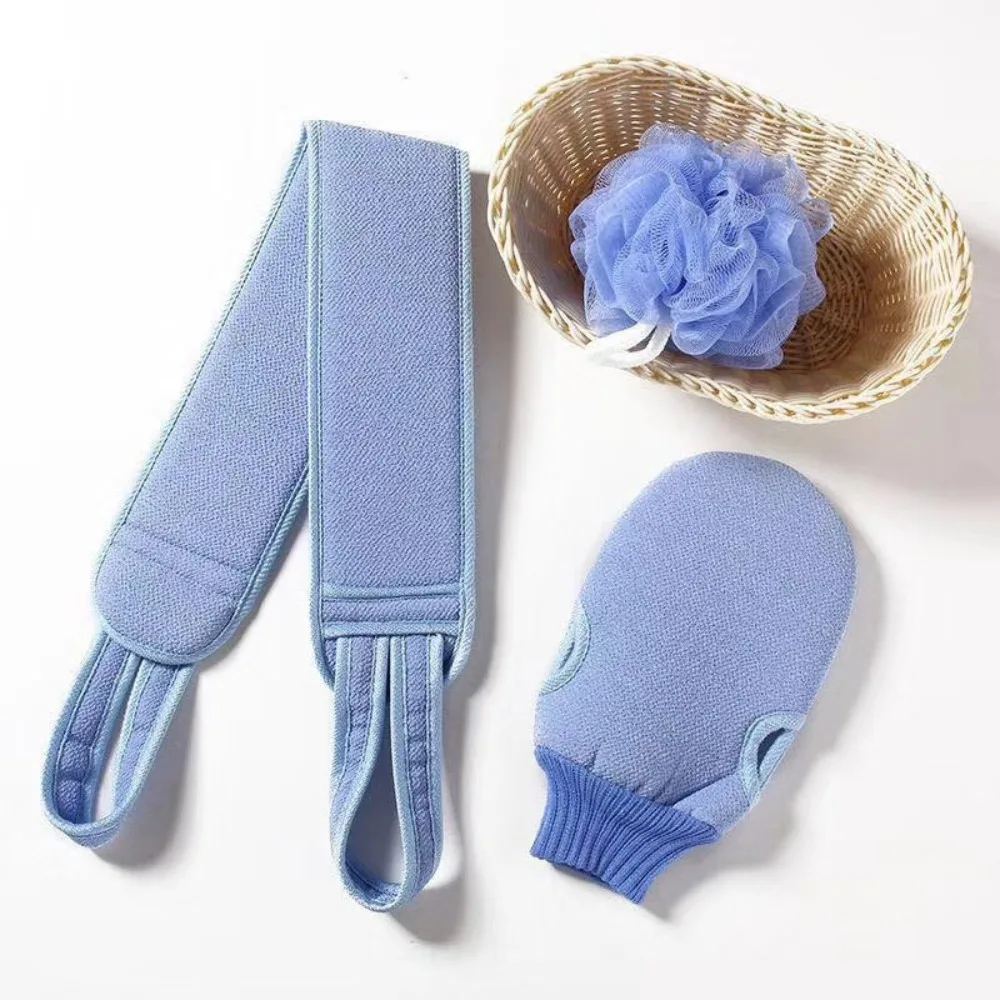 3Pcs Shower Exfoliating Back Scrubber Bath Belt Towel Ball Glove Deep Mud Clean Korean Body Washcloth Rear Scrub Pull Strap