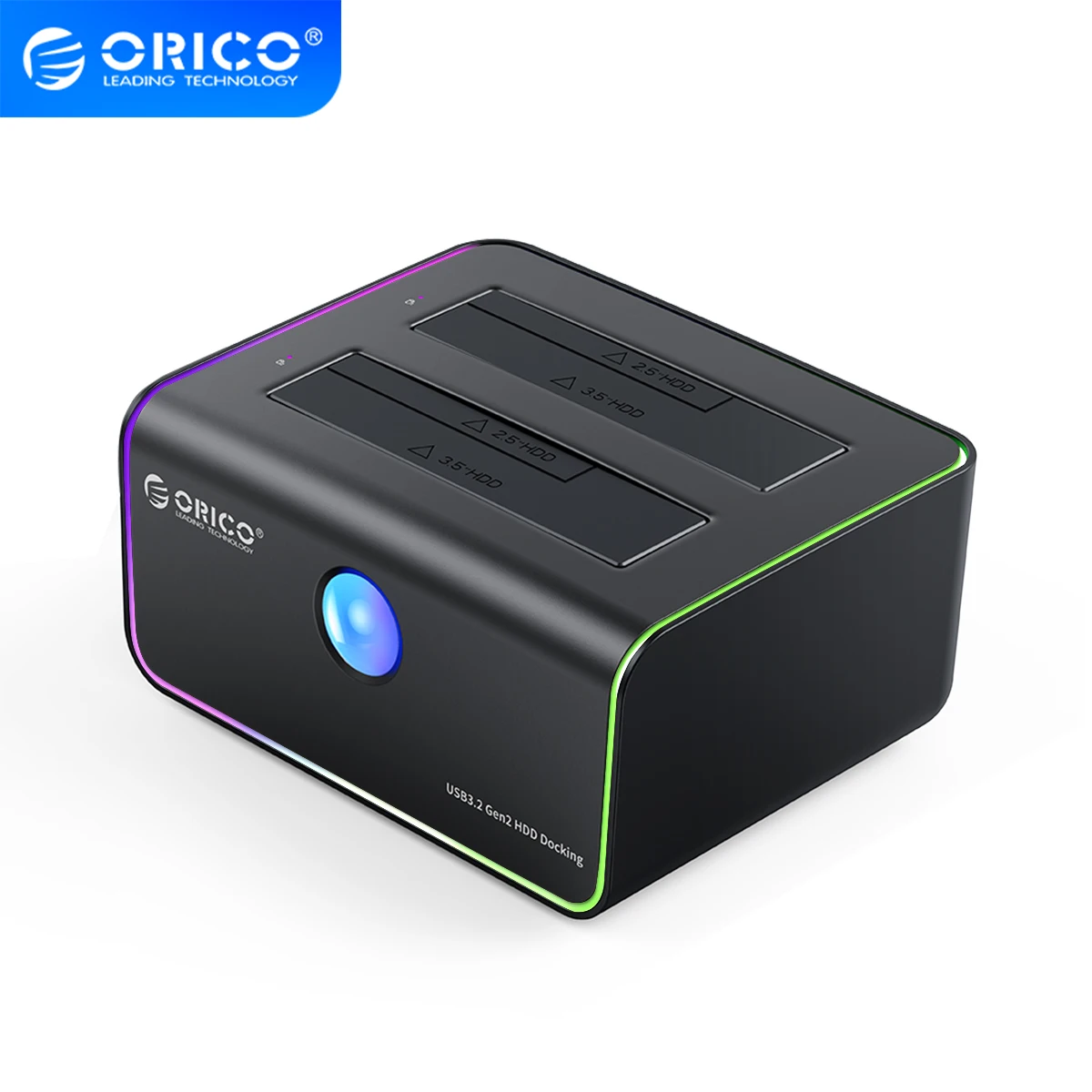 Orico Rgb Light 2-Bay Type-C Docking Station Per Hard Disk Da 10Gbps Per Appassionati Di Gioco Con Custodia Per Disco Rigido Clone Offline Con Auto-Sl