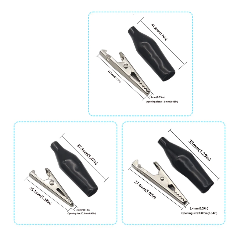 Metal Alligator Clip Crocodile Electrical Clamp Testing Probe Meter Black Red with Plastic 10PCS 28MM 35MM 45MM