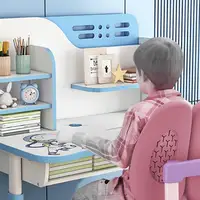 2Pcs/Set Astronaut Pattern Kids Study Desk Chair Set, Height Adjustable Children School Table Chair Set with Bookshelf Drawer 1