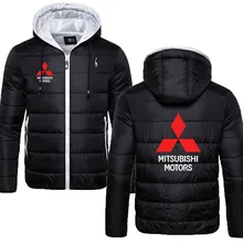 

NEW Outdoor thick warm jacket Mitsubishi car logo print Fashion casual brand men's hooded zipper jacket down cotton clothing