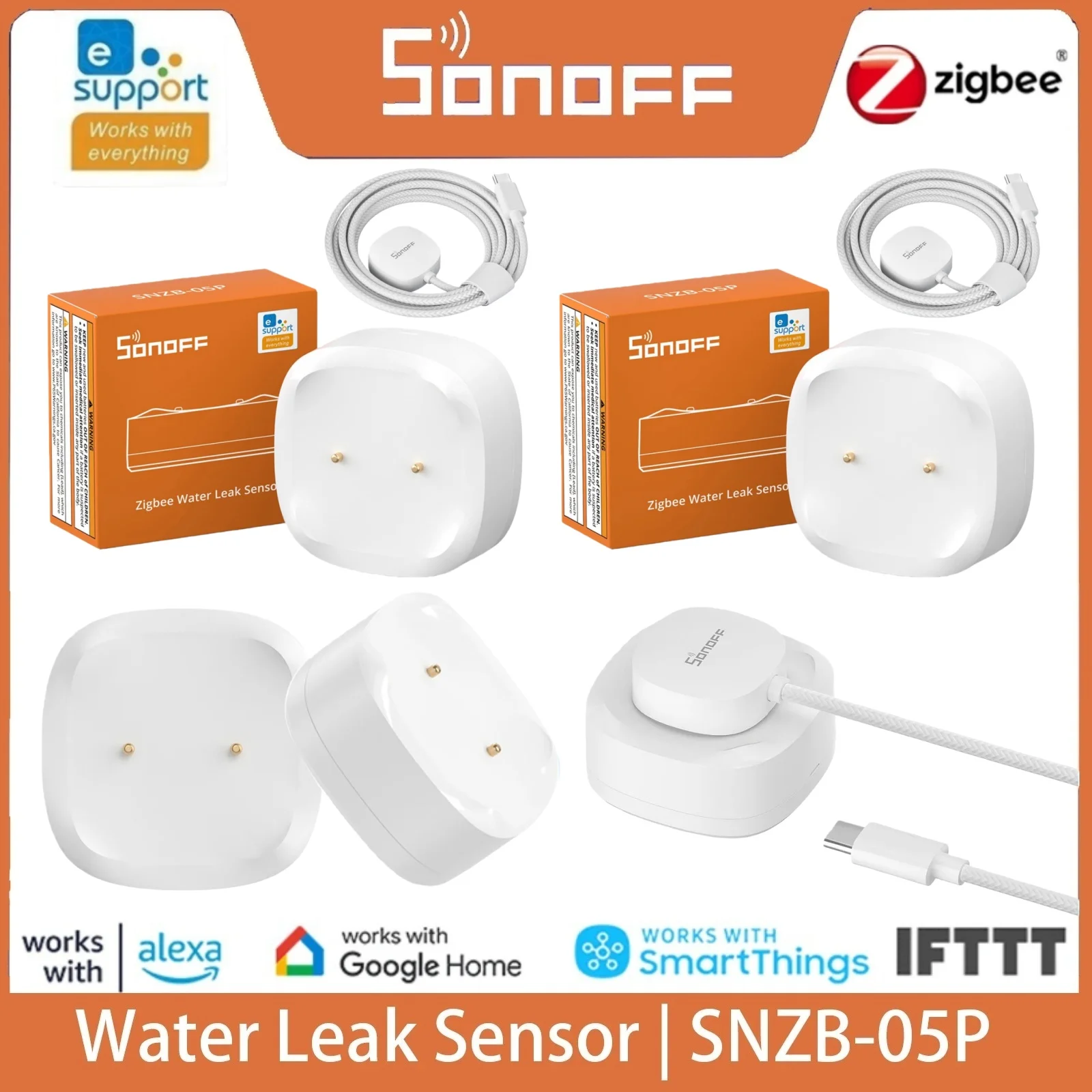 เซ็นเซอร์ตรวจจับน้ำรั่ว SONOFF SNZB-05P รุ่น SNZB 05P  กันน้ำระดับ IP67 ควบคุมระยะไกลผ่านแอป EWelink บ้านอัจฉริยะ รองรับ Alexa และ Google Home 1