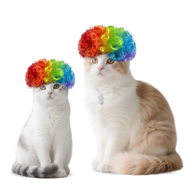 Pet cat bangs straight hair wig braids Pet dog big wave wig headdress holiday cosplay costume accessories 5