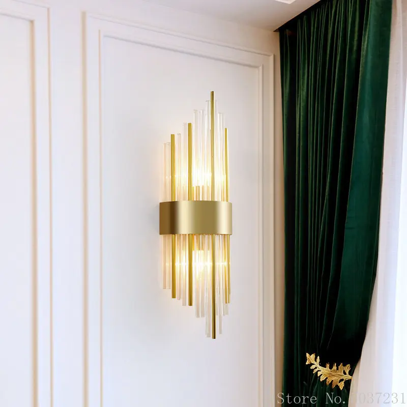 Crystal Wall Lamp Light Luxury Post Modern Simple Living Room Background Wall Bedroom Bedside Corridor Led Sconce Lamp E14