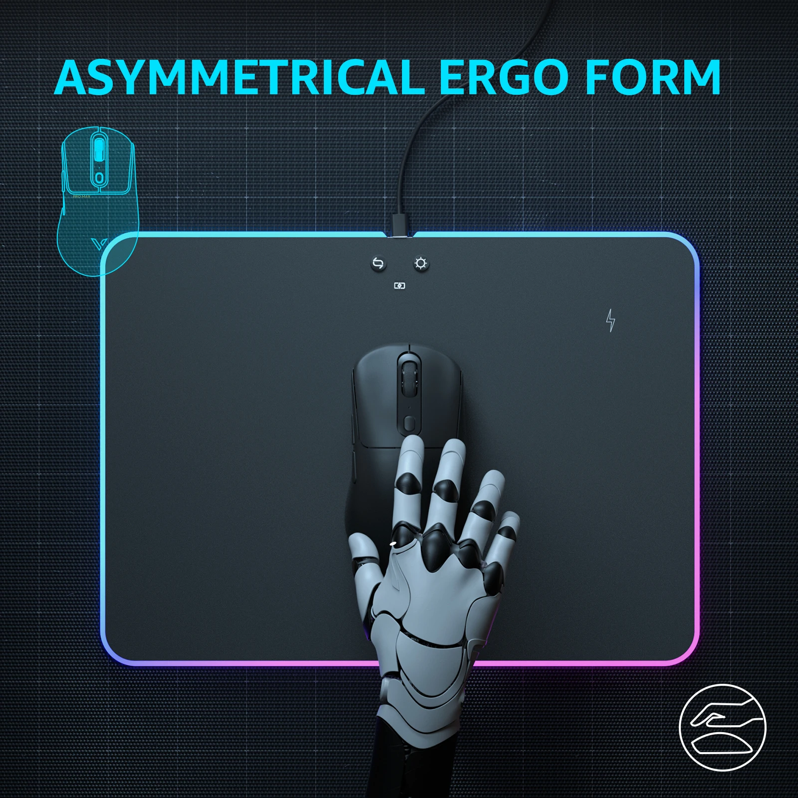Back view of 59g ergonomic gaming mouse