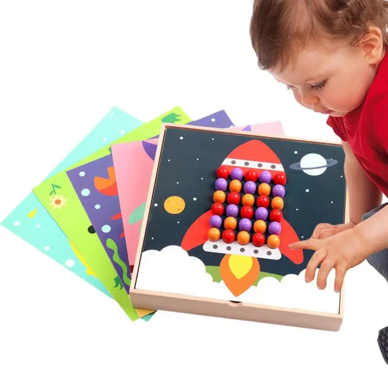 

Mushroom Nails Pegboard DIY Colorful Picture Puzzle Pegboard Jigsaw Puzzle Peg Board Toy Building Bricks For Over 3 Years Old