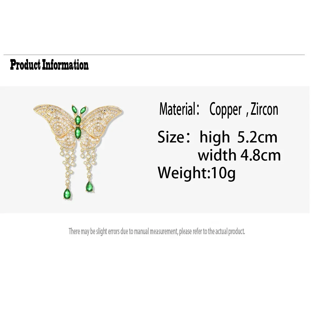 luxurious Brooch for women Butterfly Brooch Green Zircon Pendant Tassel Pin Delicate Jewelry Coat Suit Corsage Accessories gifts