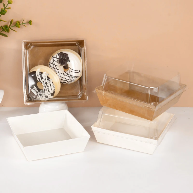 

5pcs Square Box Sandwich Wrapping Boxes With Plastic Clear Lids Cake Bread Snack Bakery Food Packing Candy Gift Box Packaging