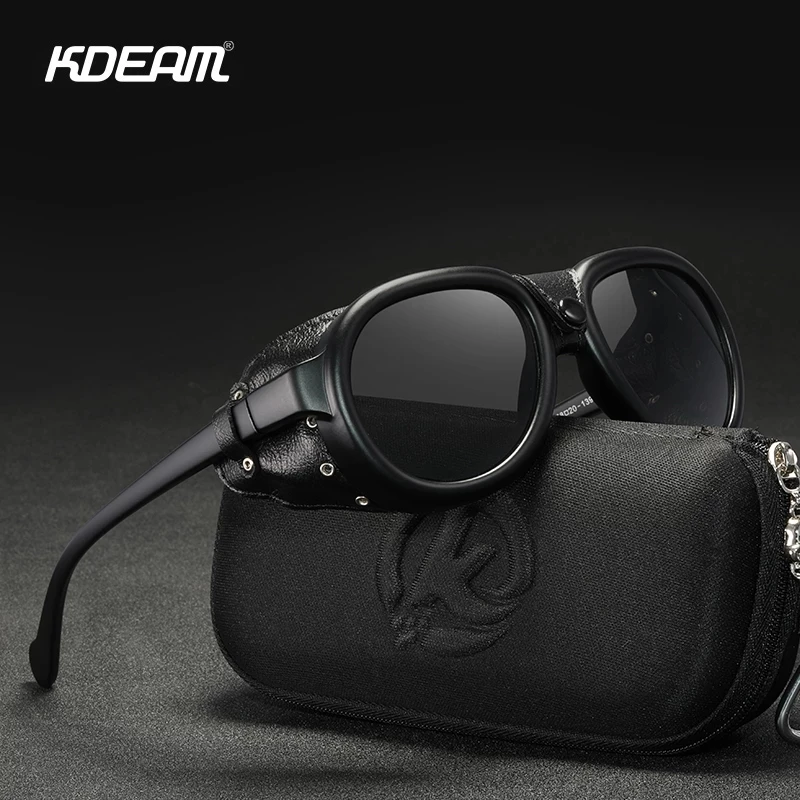KDEAM 새로운 파일럿 선글라스 Steampunk UV400 안경 남성 여성 야외 운전 그늘 무료 케이스