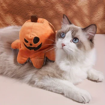 Halloween cat and dog plush sound toy with flipping pumpkin octopus on both sides 2
