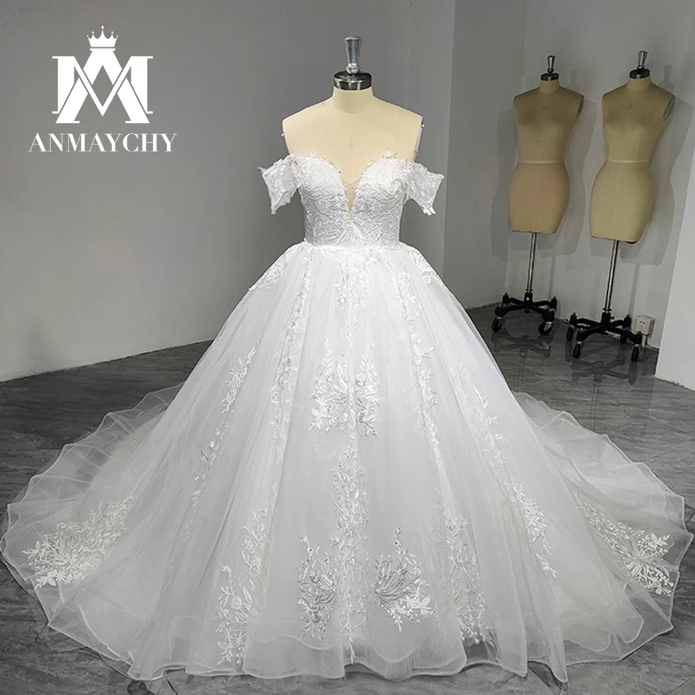 

ANMAYCHY A-Line Wedding Dresses For Women 2022 Bride Classy Off The Shoulder Sweetheart Backless Wedding Gown Vestidos De Novia