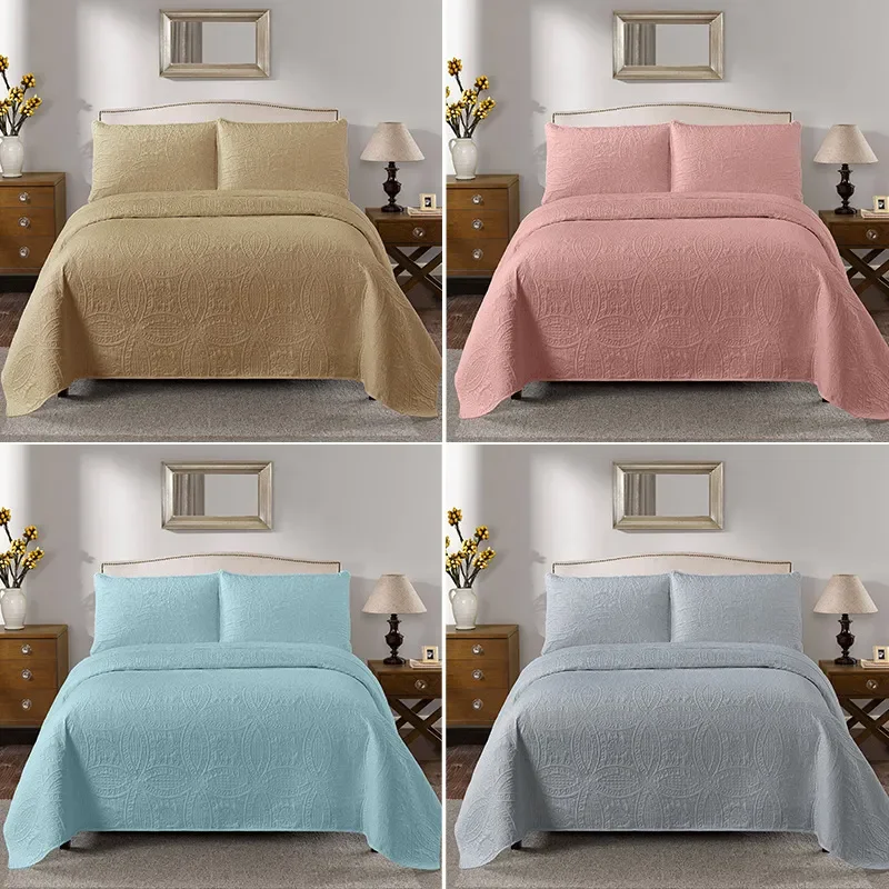 

New 3pcs Set Summer Cool Quilt Blanket - Ultrasonic Embossed Bedspread with Pillowcase - Soft and Luxury Solid Color