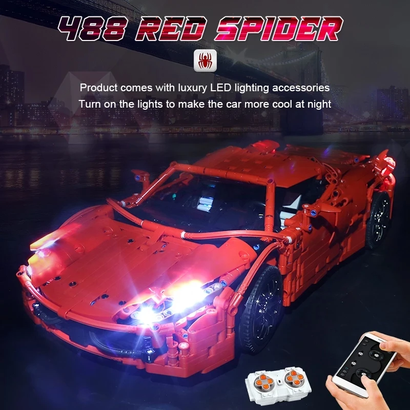 

MOULD KING 13048 High-Tech Toys The MOC-1767 RC Motorized Red Spider Super Car Model Building Blocks Bricks Kids Christmas Gifts