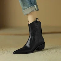 2026 Autumn/winter Women Boots Genuine Leather Western Boots Women Shoes Pointed Toe Chunky Heel Chelsea Boots Retro Ankle Boots - Image 4