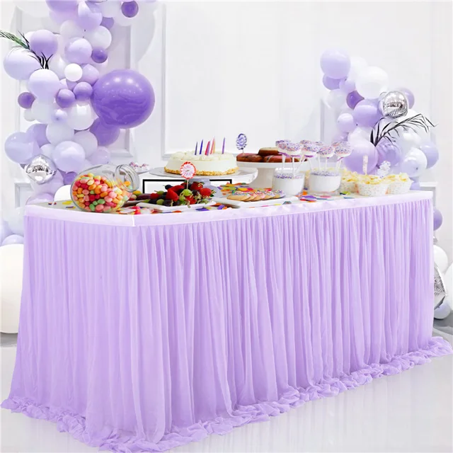 Gonna Da Tavolo In Tulle Per Feste - 100x75 Cm - Rosa, Blu, Viola - Per Matrimoni, Compleanni, Decorazioni - Foto 6
