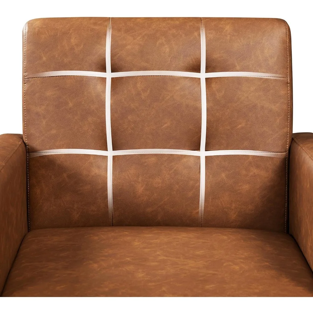 Mid-Century Accent Chairs,PU Leather Modern Upholstered Living Room Chair,Cozy Armchair Button Tufted Back 6
