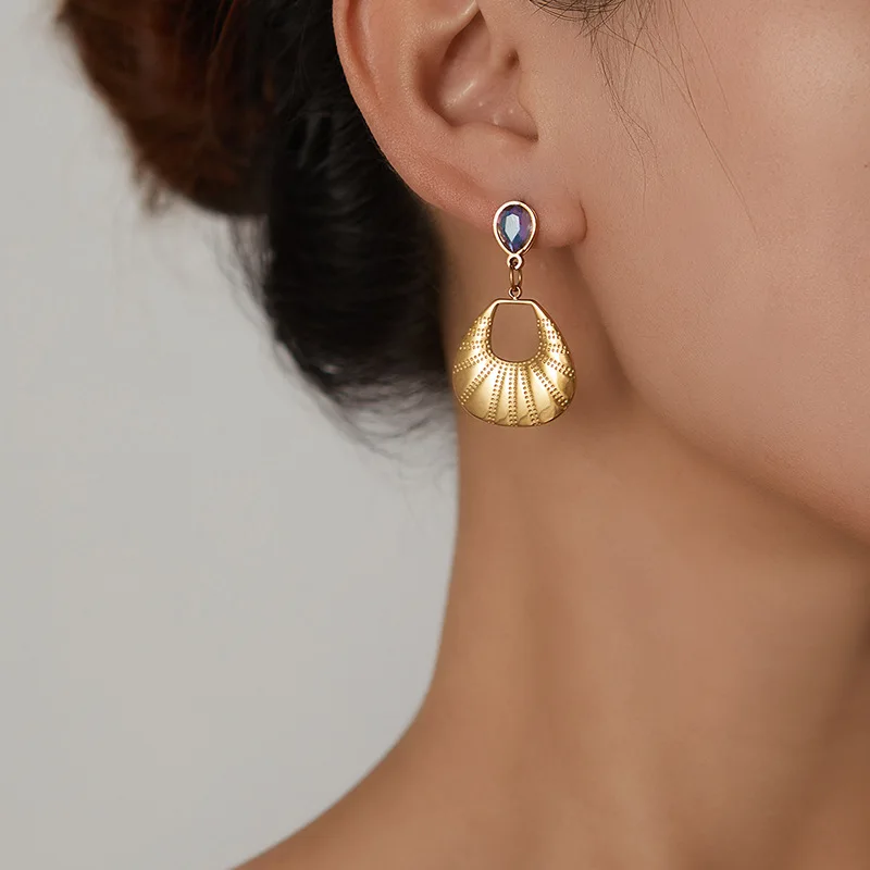 Stainless Steel Geometric Water Drop Earrings For Women No Fading Metal Stylish Statement Jewelry 18K Gold Plated 4