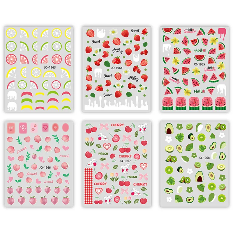 

Nail Art Fruit Sticker Lemon Watermelon Strawberry Peach Cherry Avocado Nail Sticker for Women