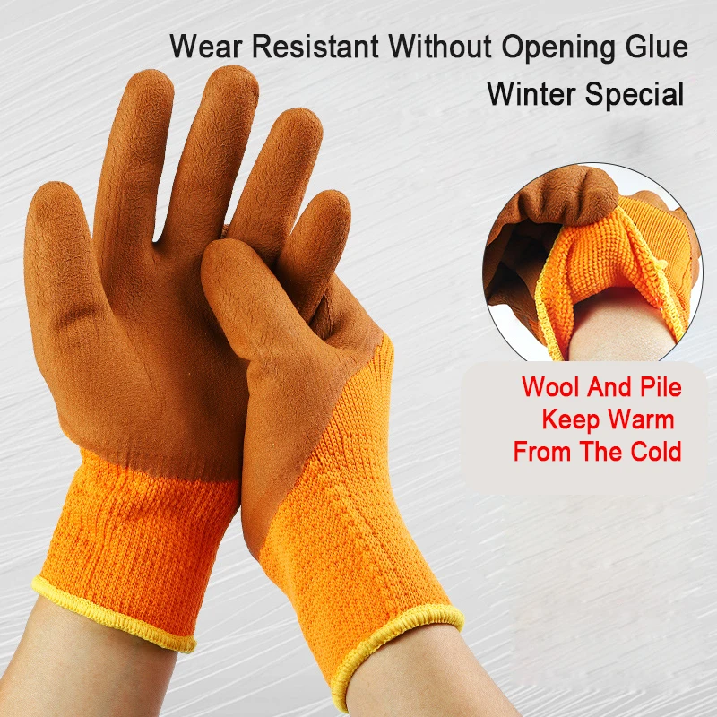 Fleece Gloves with Thick Wool, Wear Resistant, Non-Slip, Plastic Impostated Gloves for Farm and Garden, Keep Warm, Protect Glove 3