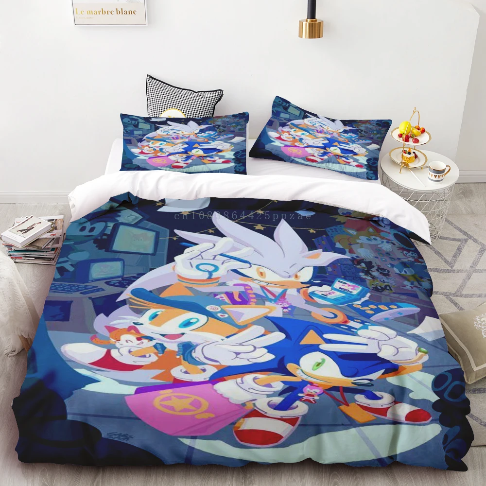 thumbnail image 1 of Funda de edredón y funda de almohada con dibujos animados de Sonic Digimon, juego de cama doble, doble, matrimonial, Queen y King Size, funda de edredón para decoración del hogar, 1 of 5