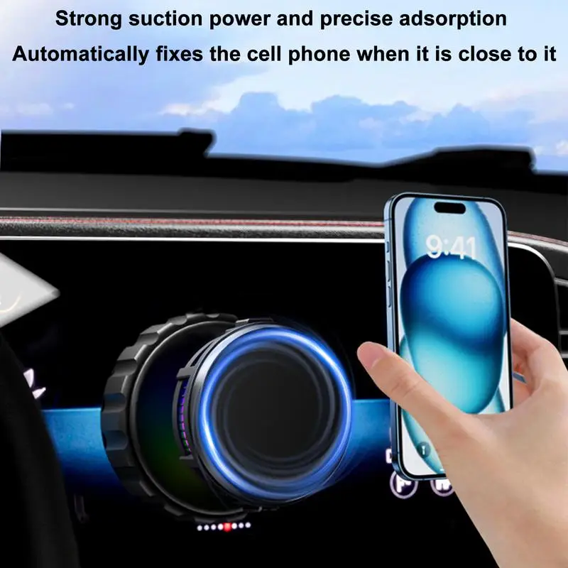 Wireless Car Charger Magnetic Phone Stand 15W Radiating Smart Charger With Mood Light For Road Trip Vehicle Truck Console Daily