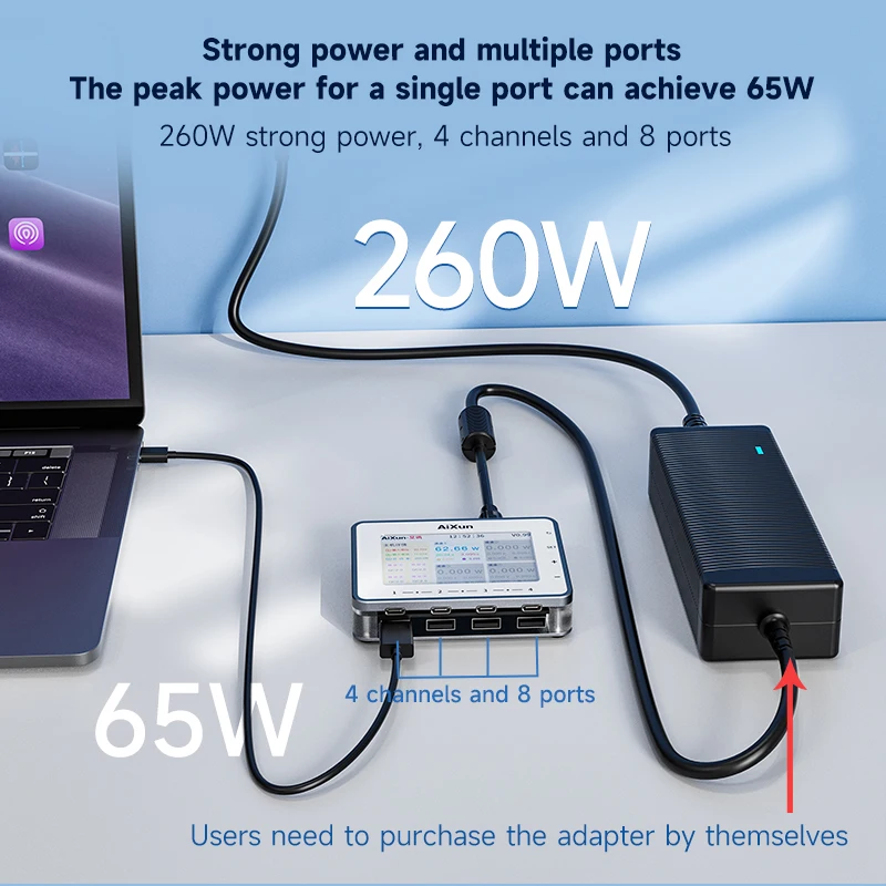 AIXUN 스마트 USB 디지털 디스플레이 라이트닝 QC 3.0, 고속 충전 도구 키트 세트, 아이폰, 삼성, 화웨이, 샤오 태블릿용, PF26, 260W