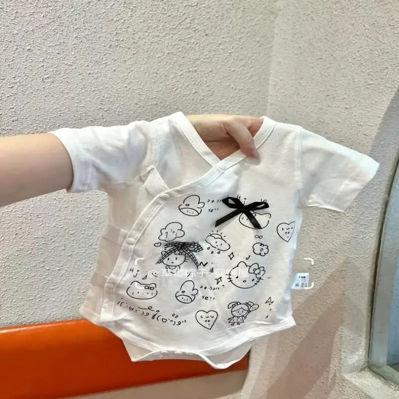 Sanrio 헬로 키티 퓨어 코튼 소녀 베이비 봄, 여름, 가을 티셔츠 바디 슈트 0-3 개월 베이비 카와이 아동 의류