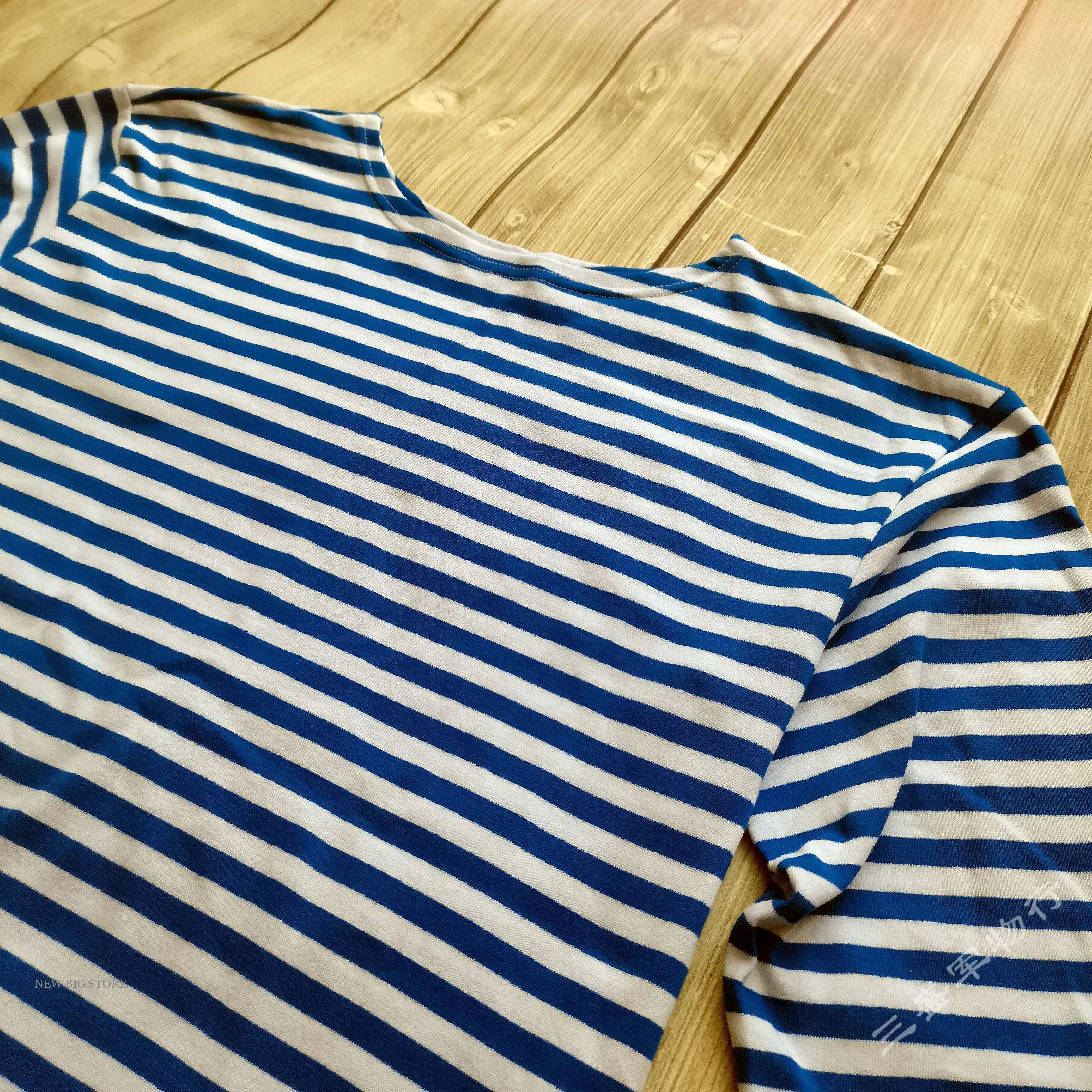 Russian long sleeved T-shirt, pure cotton vest, outdoor pure cotton base shirt, blue lined vest, long sleeved T-shirt