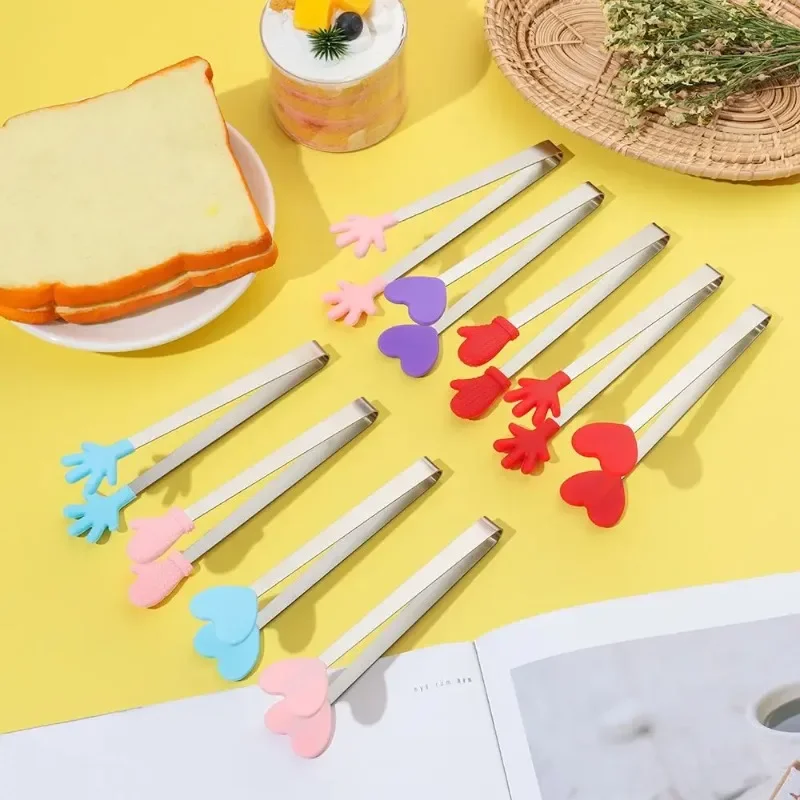 Food Tongs Creative Silicone Stainless Steel Mini Snack Non-slip Handles BBQ Bread Ice Cube Clip Kitchen Accessories